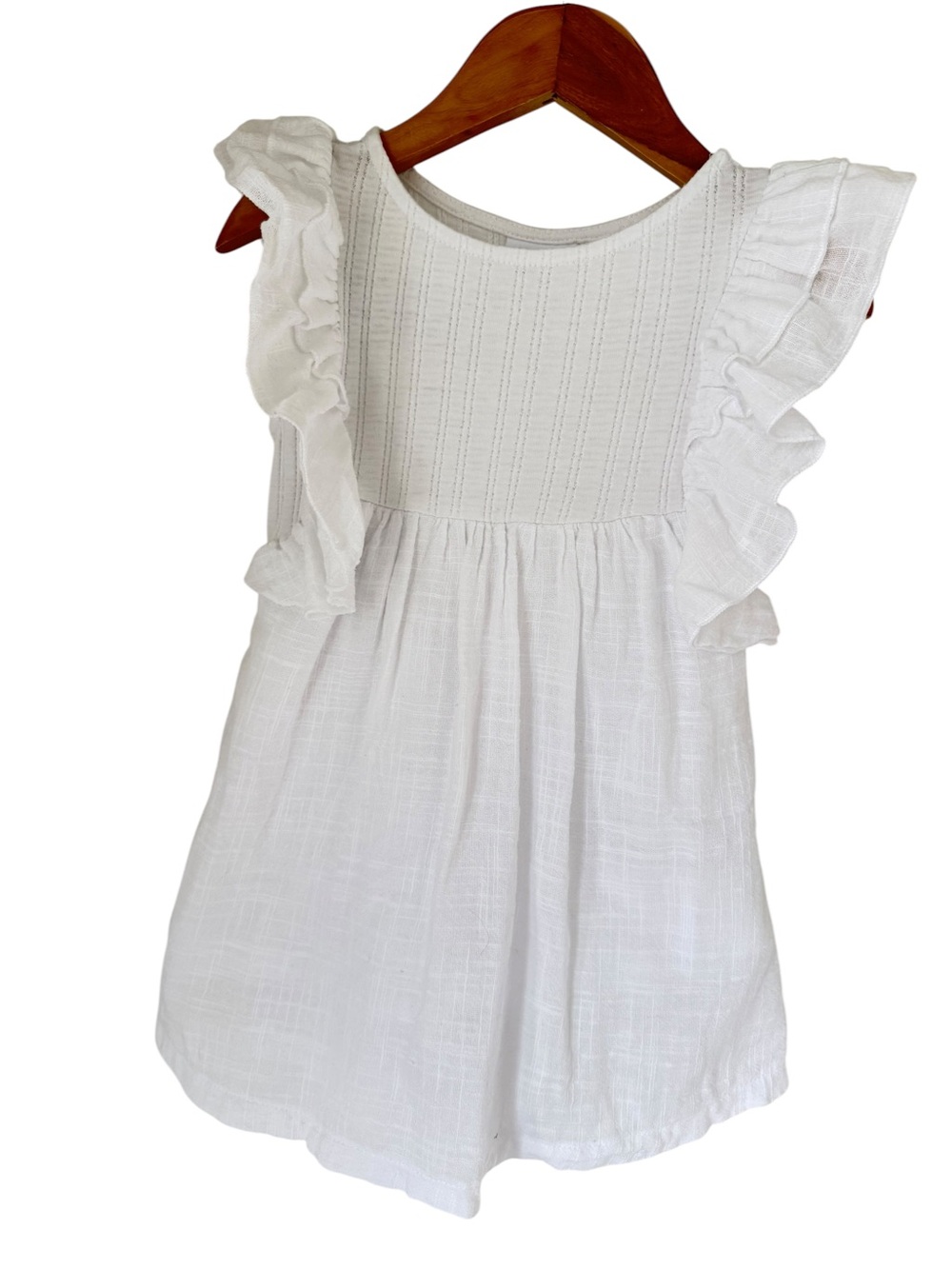 Zara White Linen Blend Ruffle Sleeve Casual Dress for Kids
